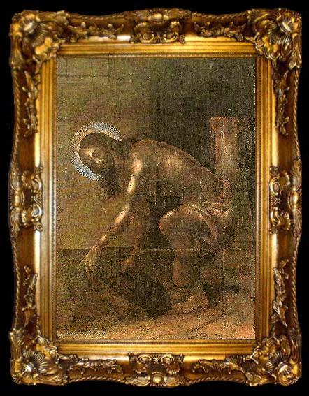 framed  Diego de Carpio Christ gathering his clothes after the Flagellation, ta009-2